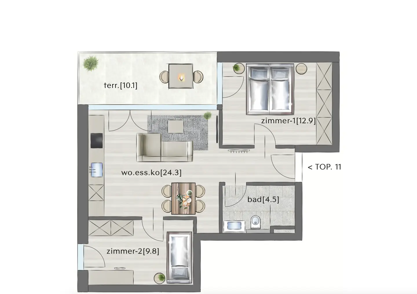 Neubau Wohnung mit Terrasse und Lift in Hanglage