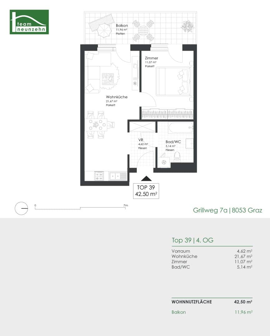 modern apartment with balcony in a quiet courtyard