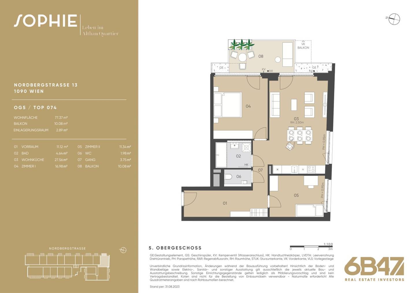 New build apartment at the Danube Canal with balcony