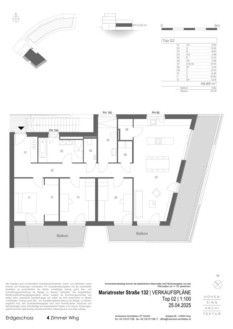 Wohnung zwei Balkone barrierefreier Grundriss