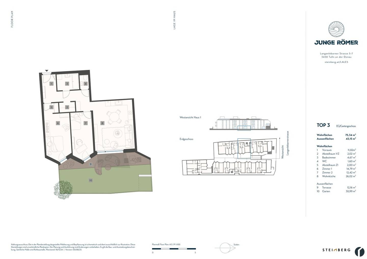 3-room garden apartment in central location