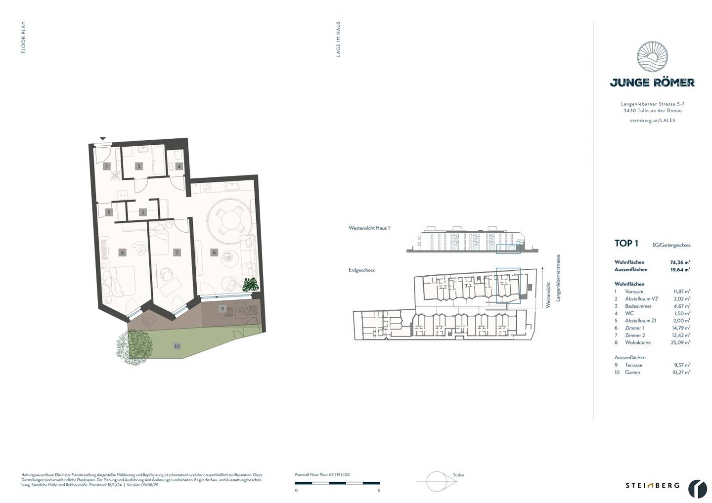 3-room garden apartment in central location