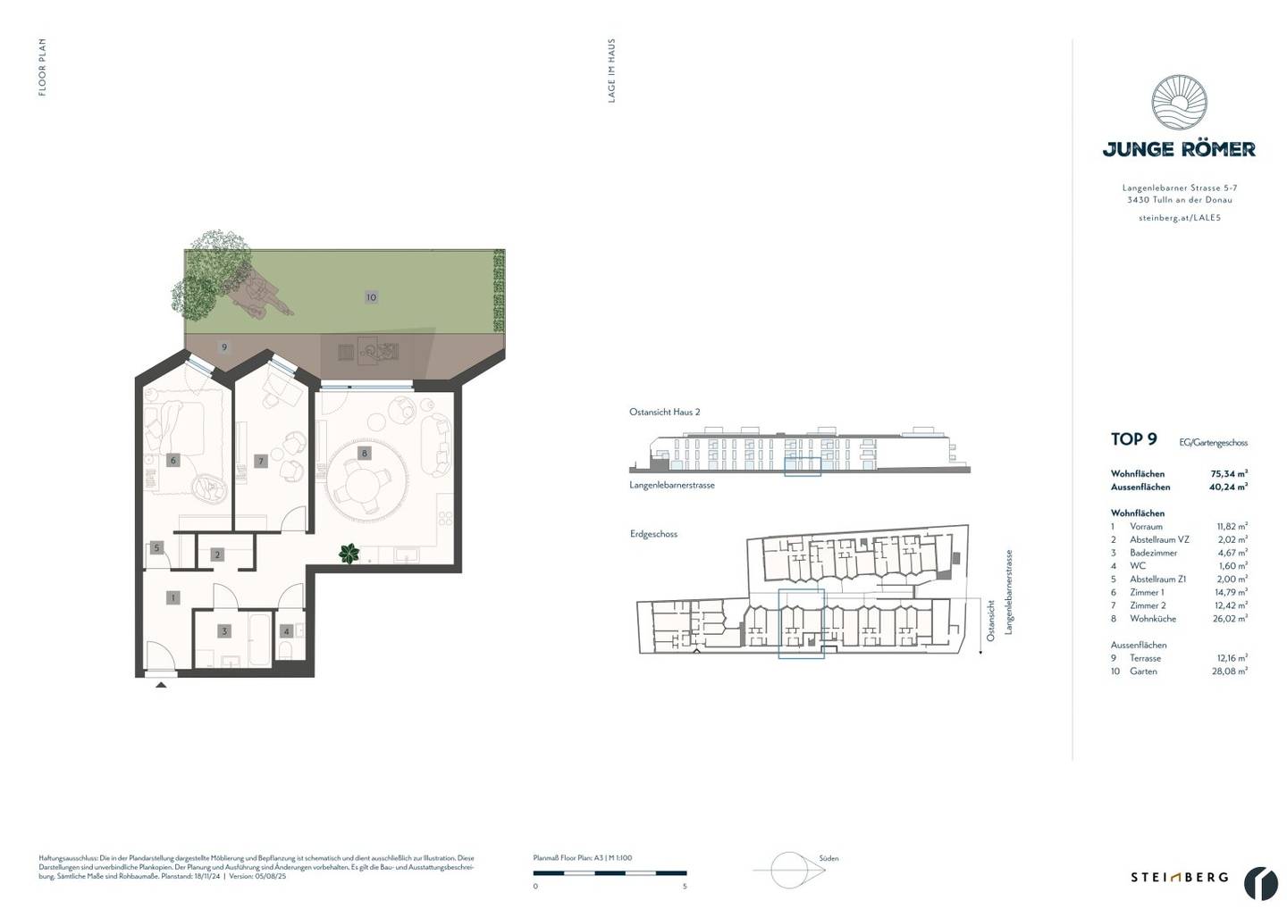 3-room garden apartment near Danube promenade, center