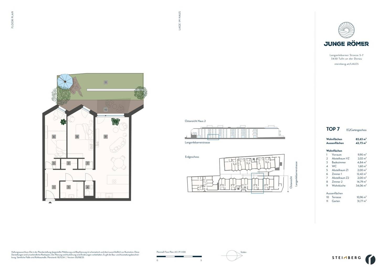 3-room garden apartment near Donaulände, center