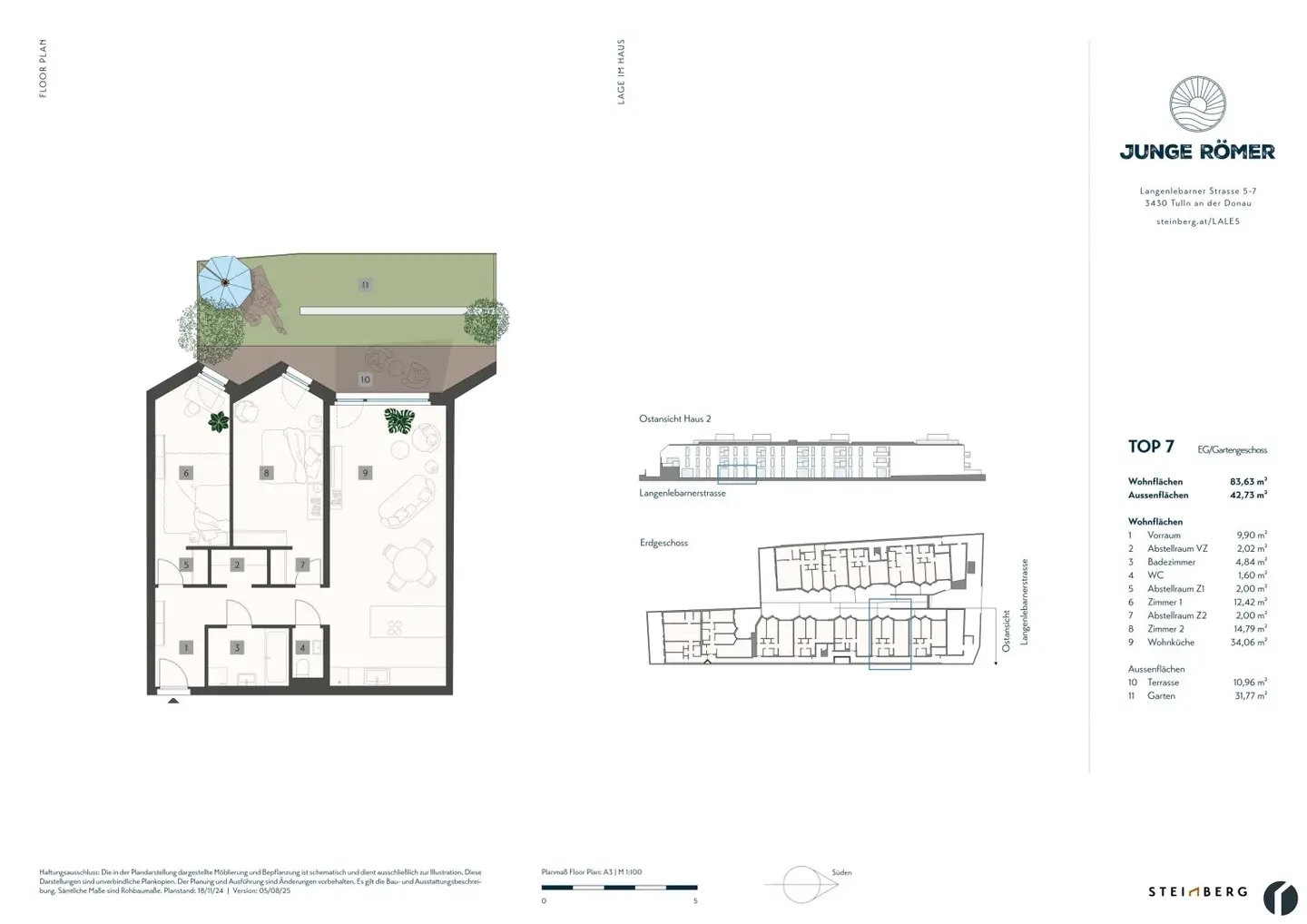 3-room garden apartment near Donaulände, center