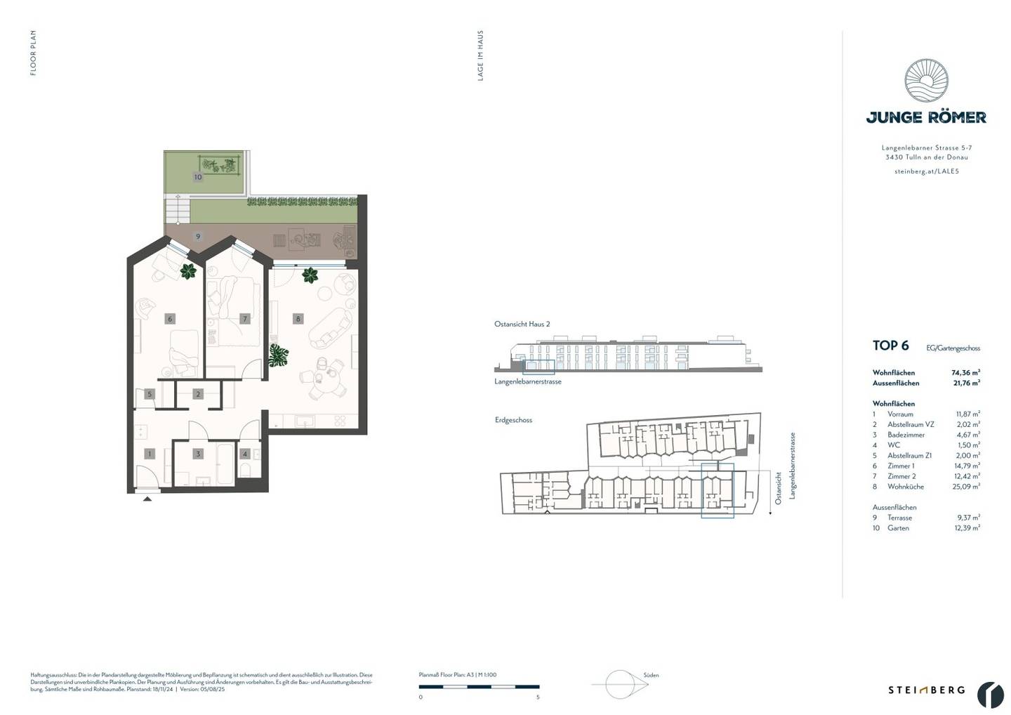 3-room garden apartment near Danube promenade, center