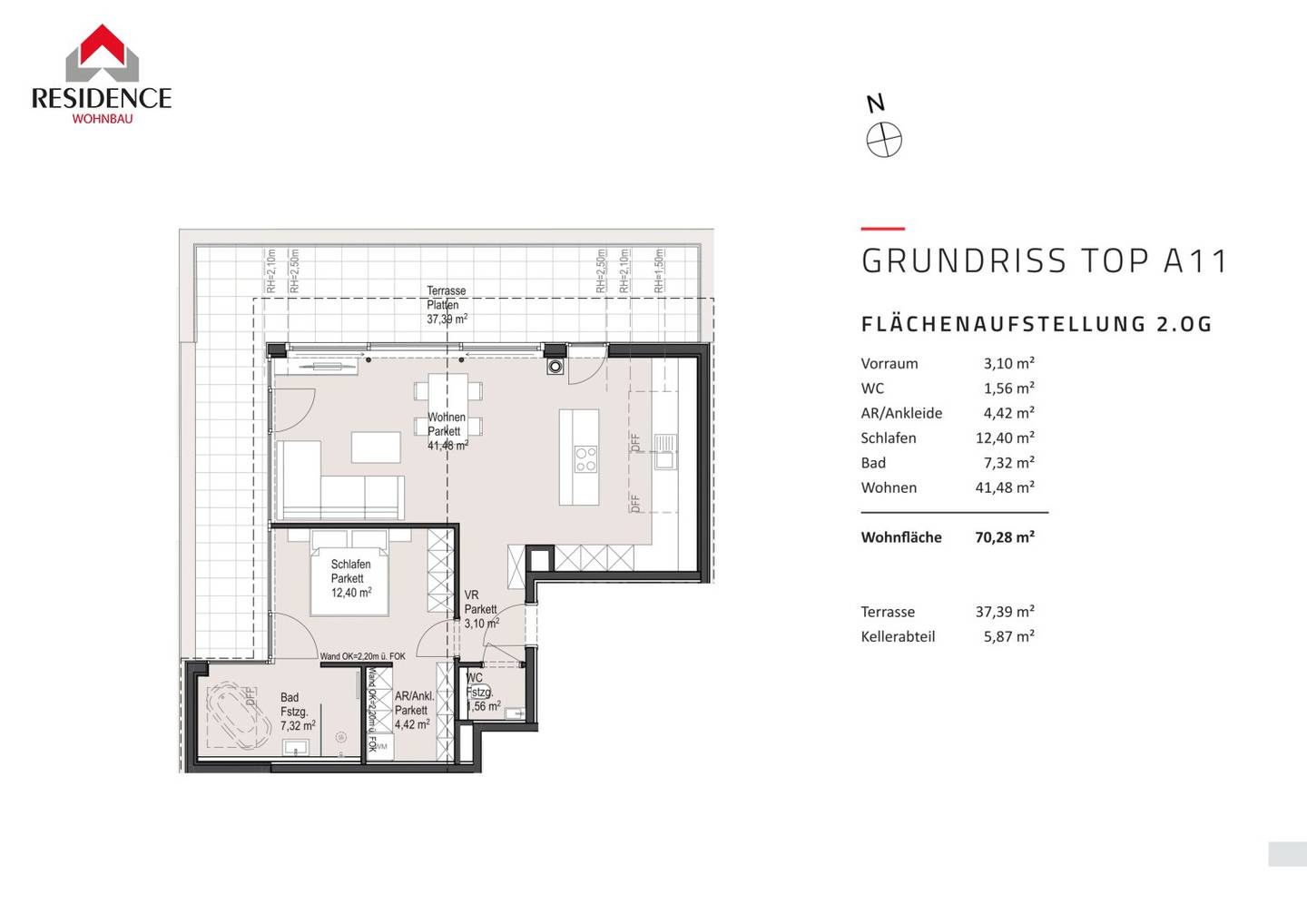Wohnung mit zwei Terrassen und offener Raumhöhe