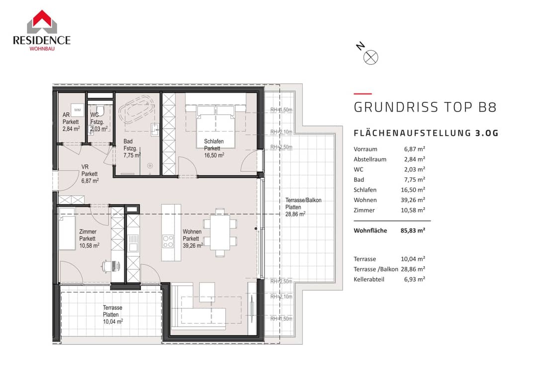 Attic apartment new build with two terraces