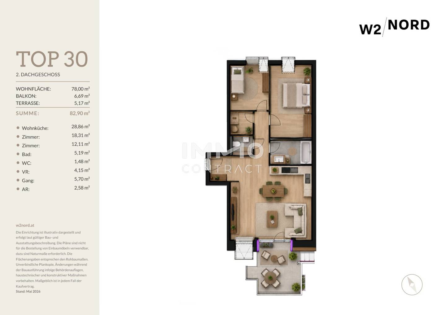 Top floor apartment with balcony and terrace in W2 North