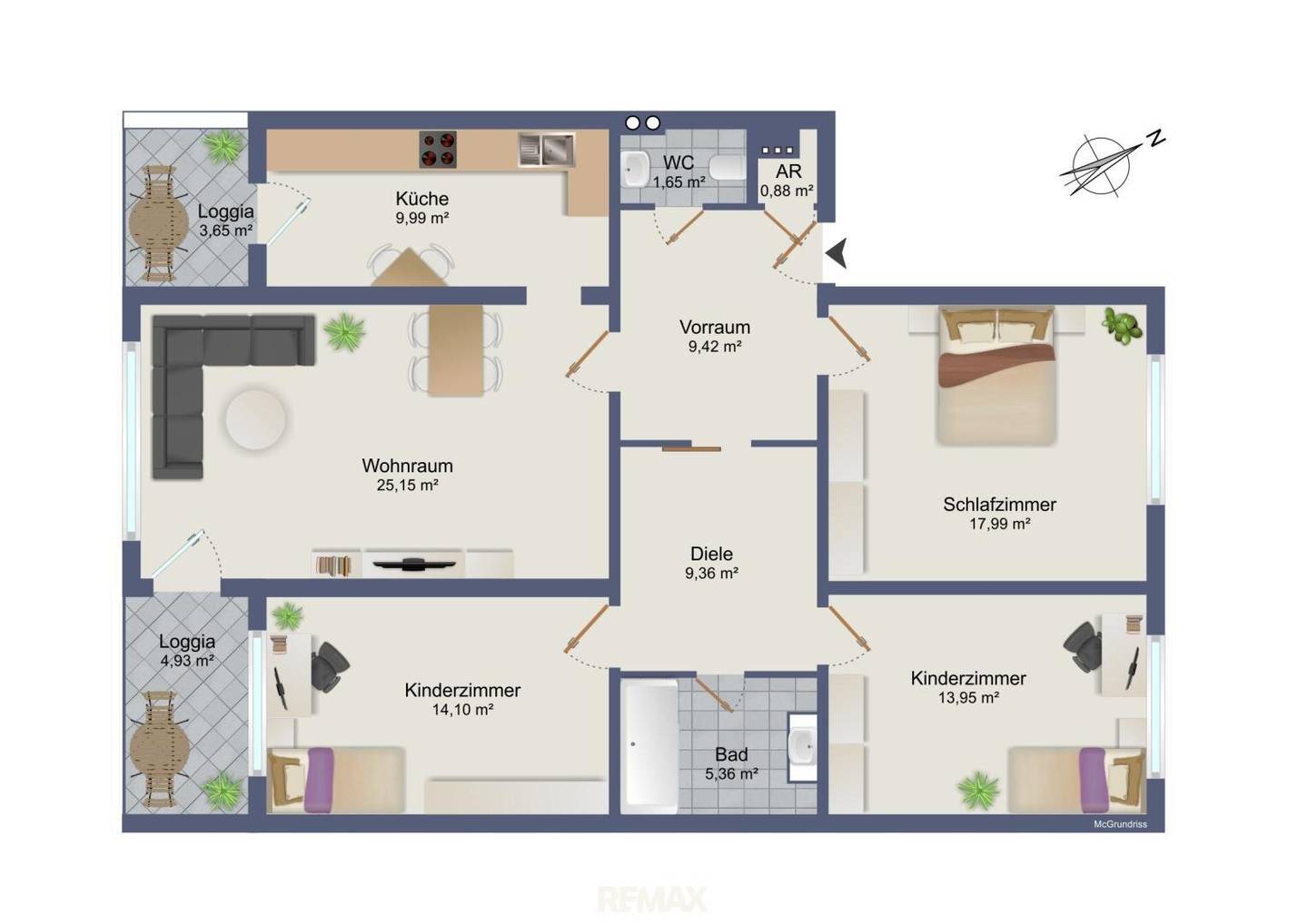 Wohnung komplett saniert möbliert Loggia