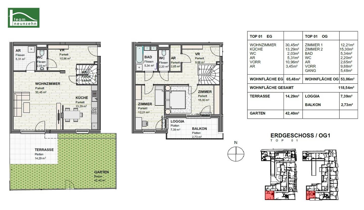 Eigengarten in ruhiger Zentrumslage! Hcohwertige 3-Zimmer-Maisonette Wohnung im Karmeliterhof