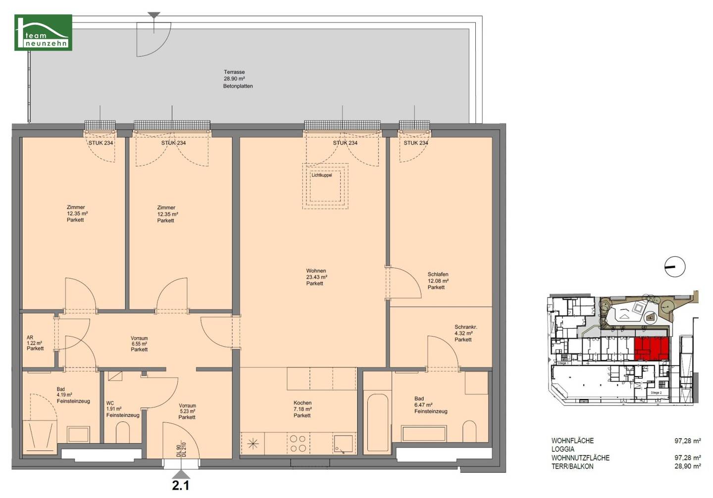 Quiet 4-room apartment with high-quality fittings including fitted kitchen in unbeatable location