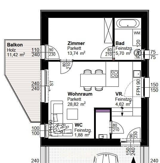 Wohnung Erstbezug Neubau in Waltendorf mit Balkon