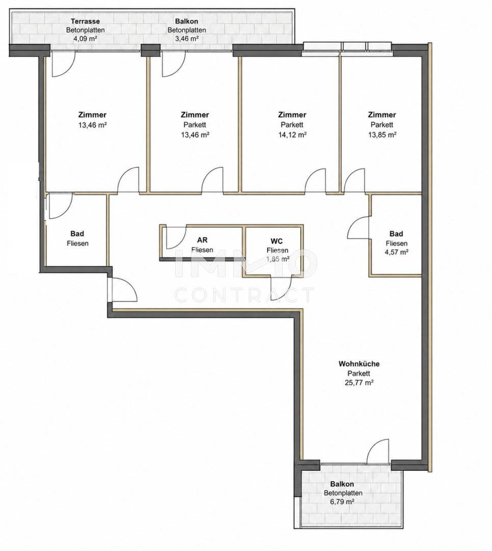 Wohnung im Neubau mit fünf Zimmern und Balkon