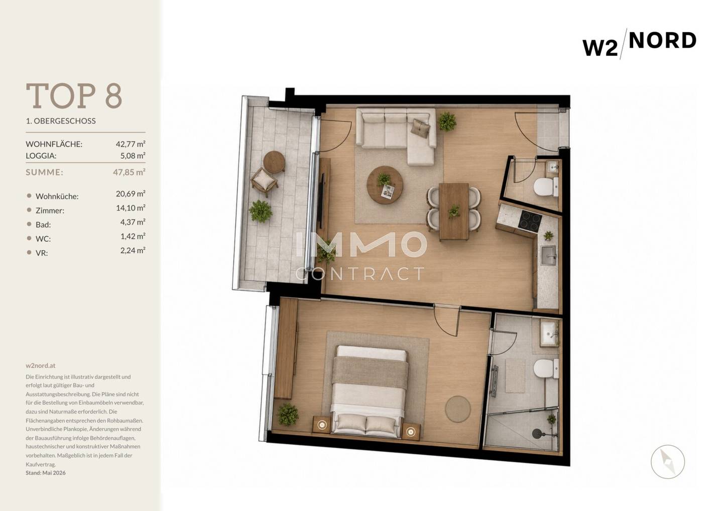 Modern apartment with loggia in quiet W2 Nord