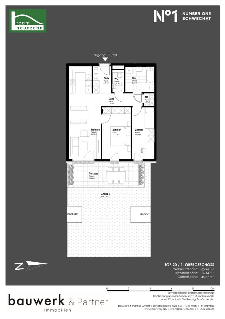 New build apartment with terrace and garden