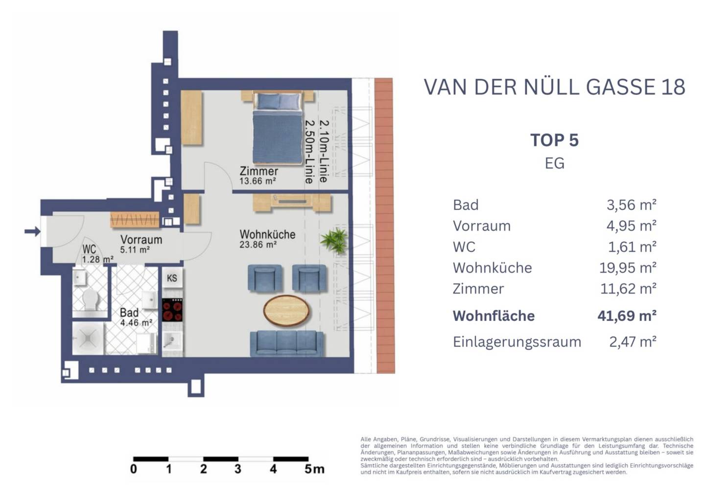 Erstbezug: Moderne 2-Zi.-Wohnung 41,7m² EG Wien 1100 um 199.900 € mit Einbauküche