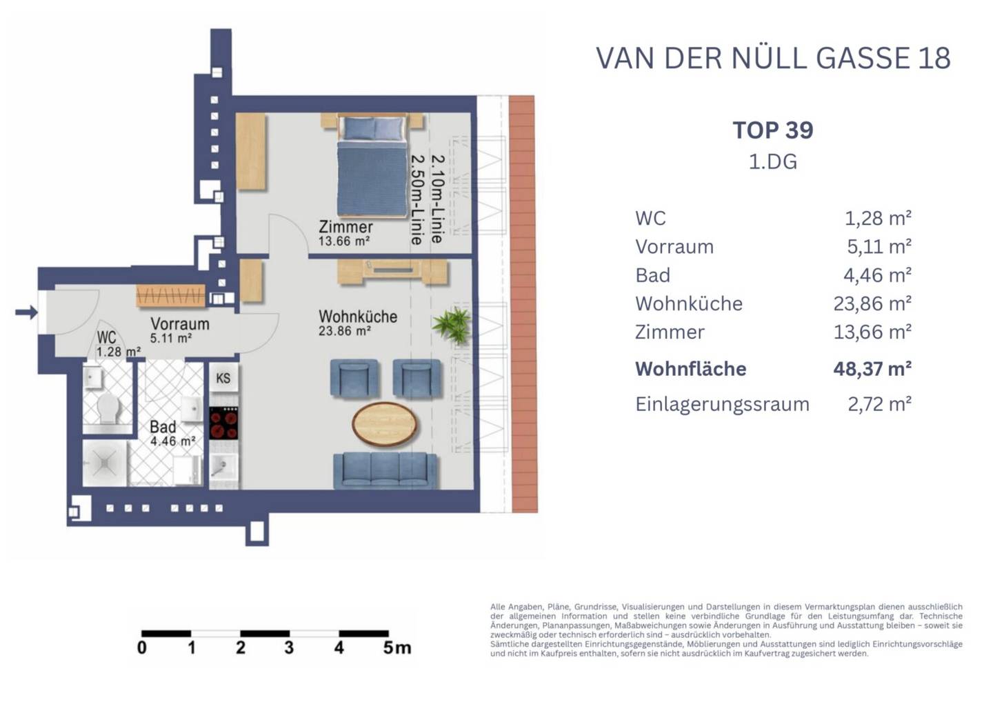 Modern 2-room attic apartment in 1100 Vienna with first occupancy, fitted kitchen and elevator