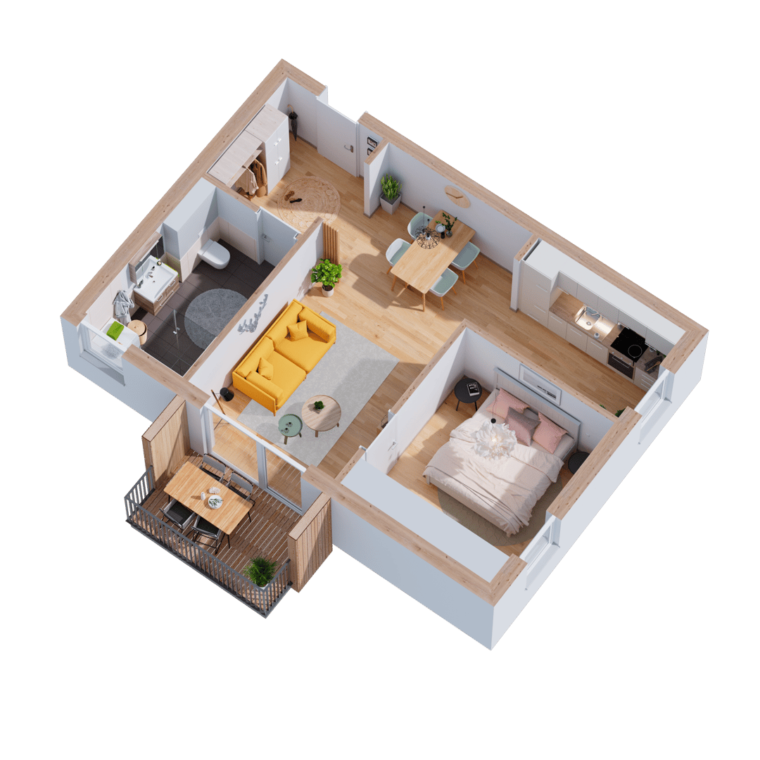 Apartment with garden and modern kitchen