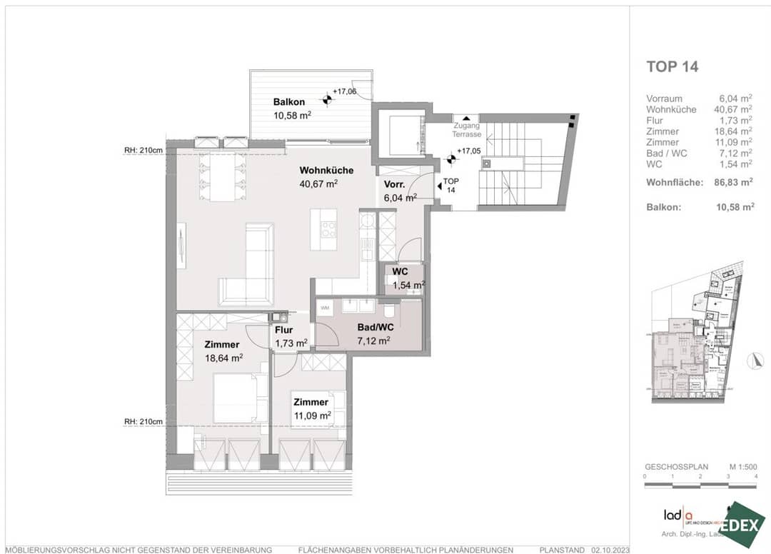 Dachgeschosswohnung mit Balkon und Fußbodenheizung