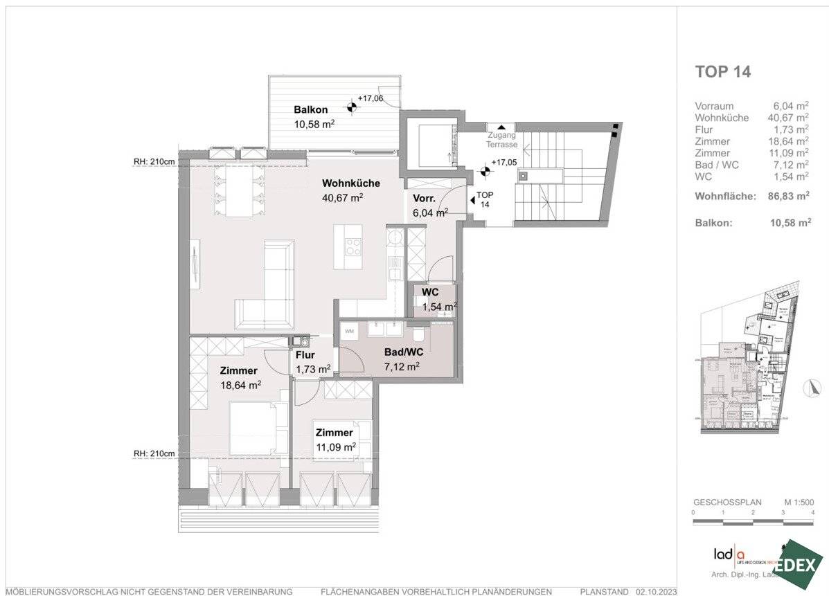 Dachgeschosswohnung mit Balkon und Fußbodenheizung