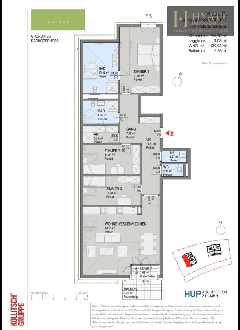 Dachgeschosswohnung 140 m² in Baden