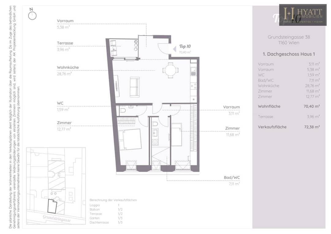 Top floor apartment with terrace near Brunnenmarkt