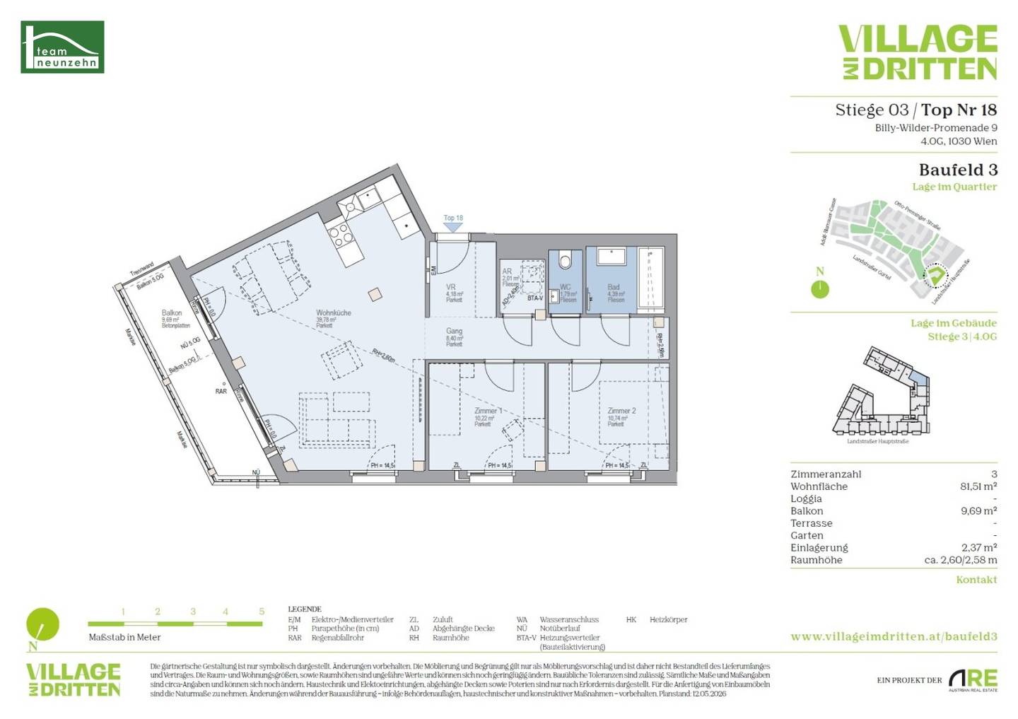 Nähe Landstraßer Hauptstraße: 3-Zimmer-Wohnung mit Balkon – Schulen &amp; Kindergärten fußläufig