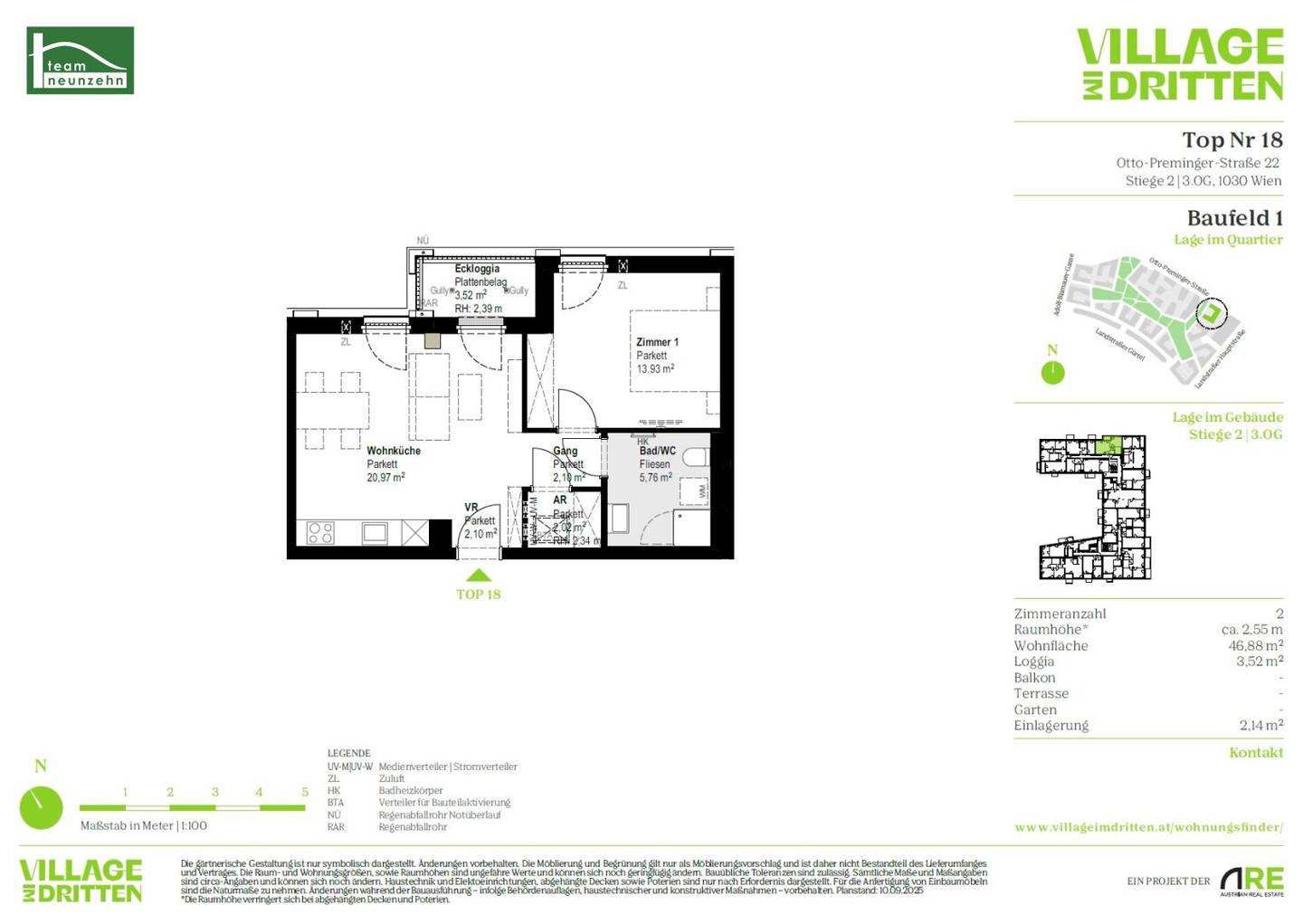 First occupancy apartment with loggia in Village