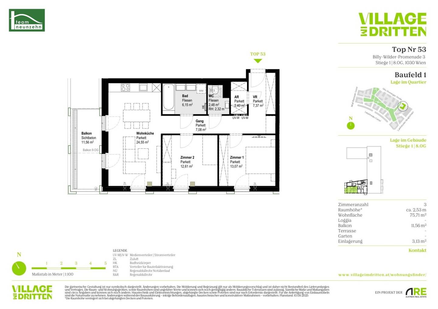 3 room dream apartment with balcony in Palais Rosé, Vienna 1030