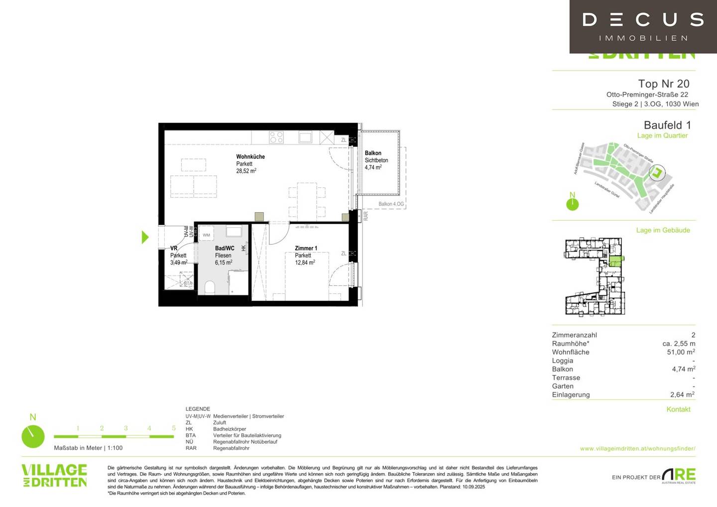 New build apartment with balcony and parquet in sustainable district