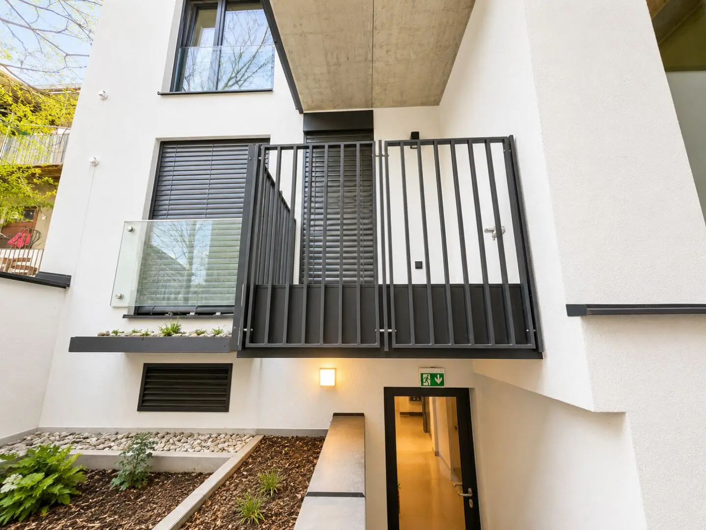 Newly built apartment with balcony and garden