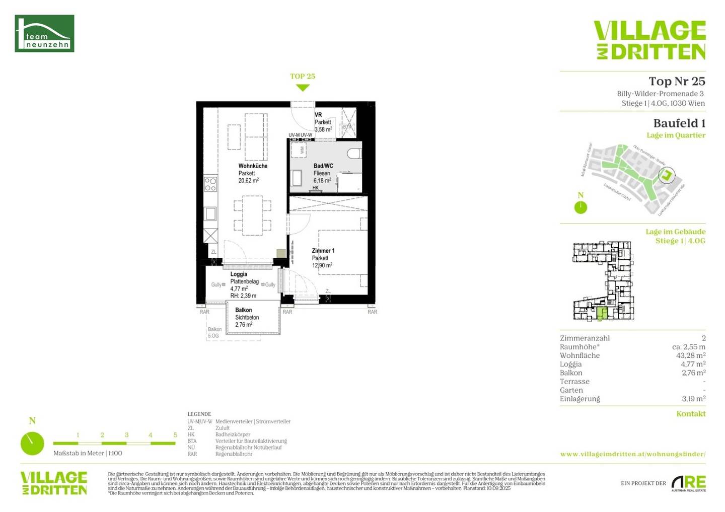 Neubauwohnung mit Balkon und Loggia im Village im Dritten