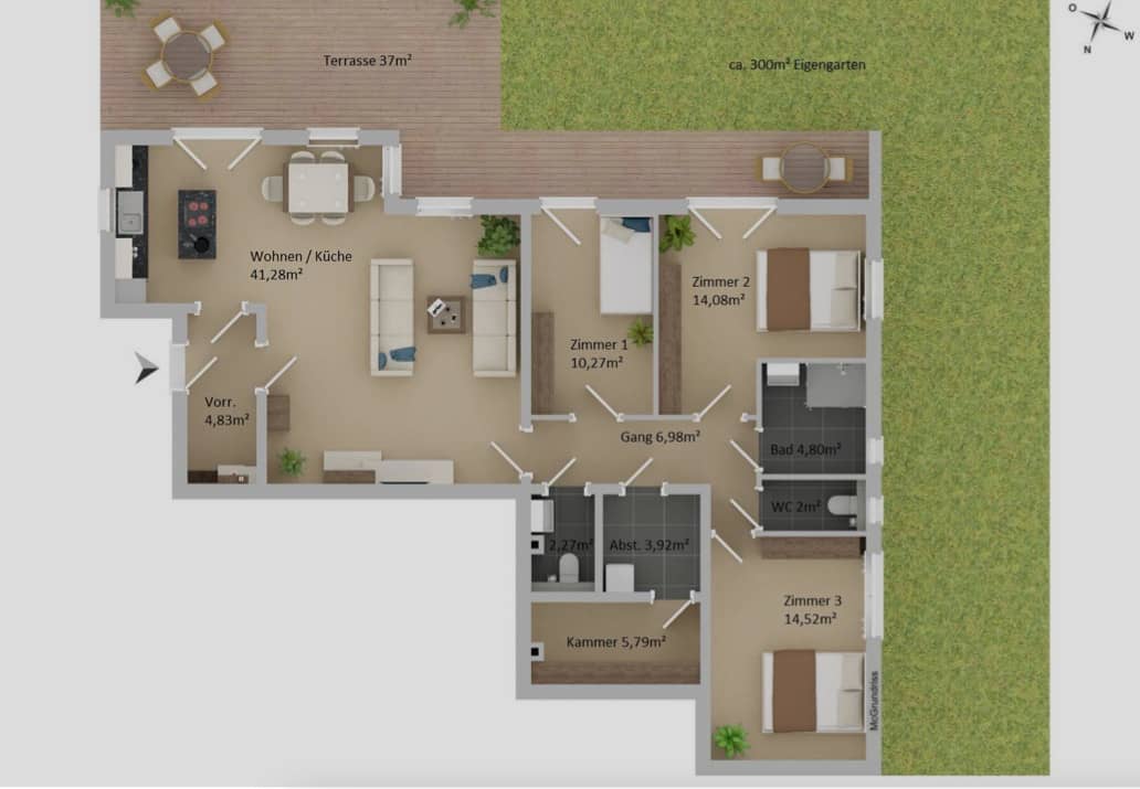 Wohnung mit Eigengarten und Erstbezug