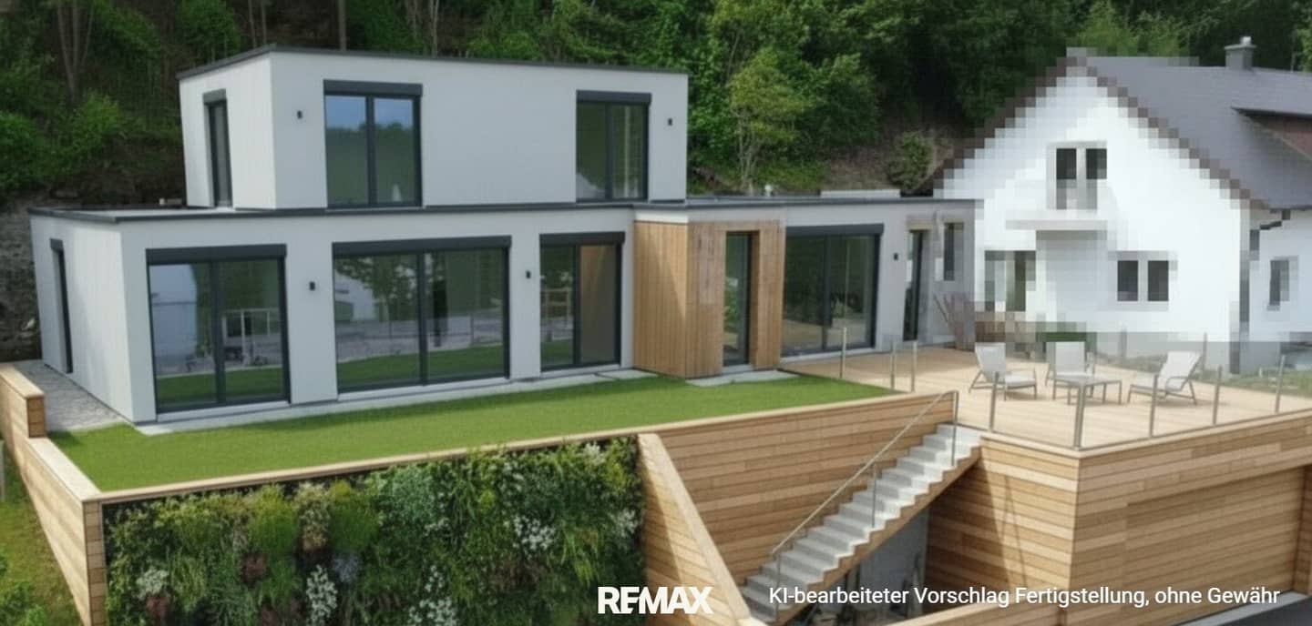 Modern single family house under construction with terrace and garage