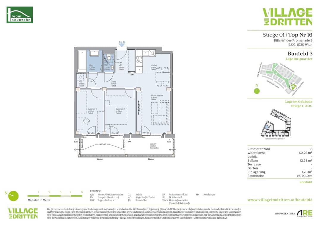 Helle Neubauwohnung mit Balkon im Village im Dritten