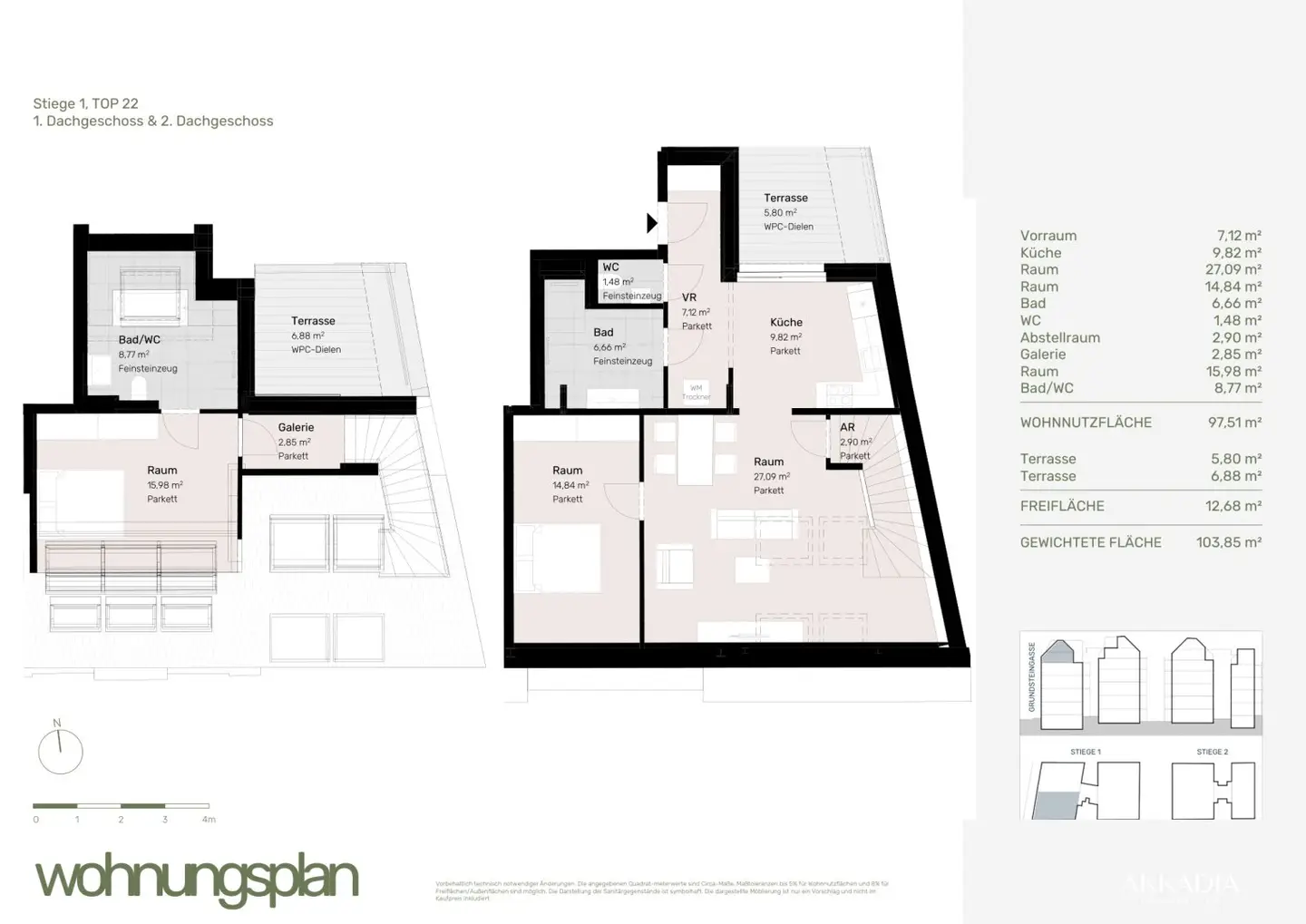 Dachgeschosswohnung Lichtdurchflutete Galerie Dachgarten