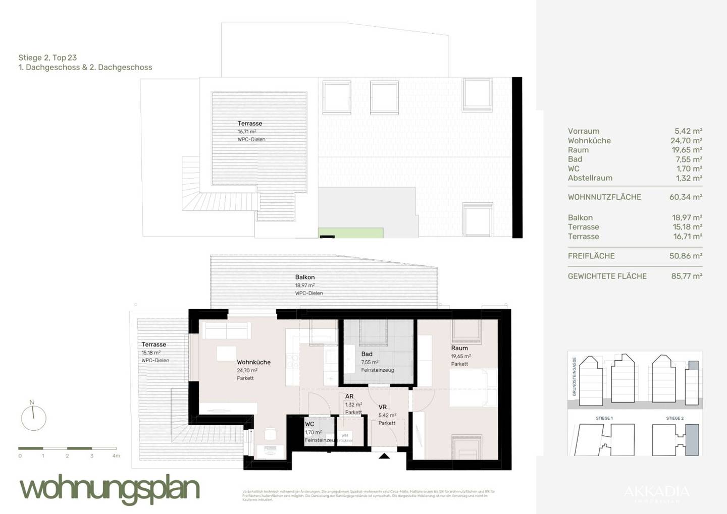 Dachgeschosswohnung with balcony and terraces