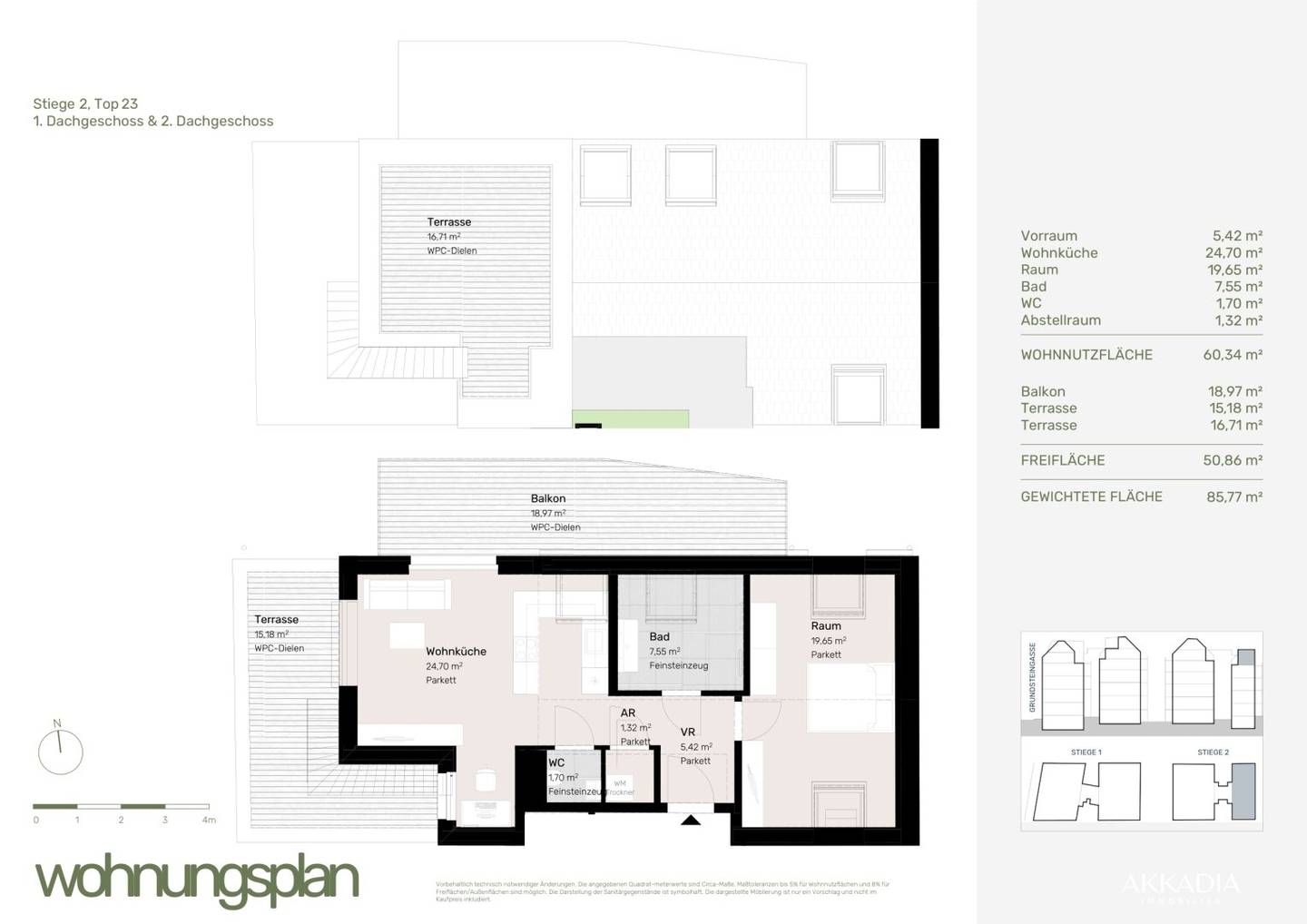 Dachgeschosswohnung mit Balkon und Terrassen