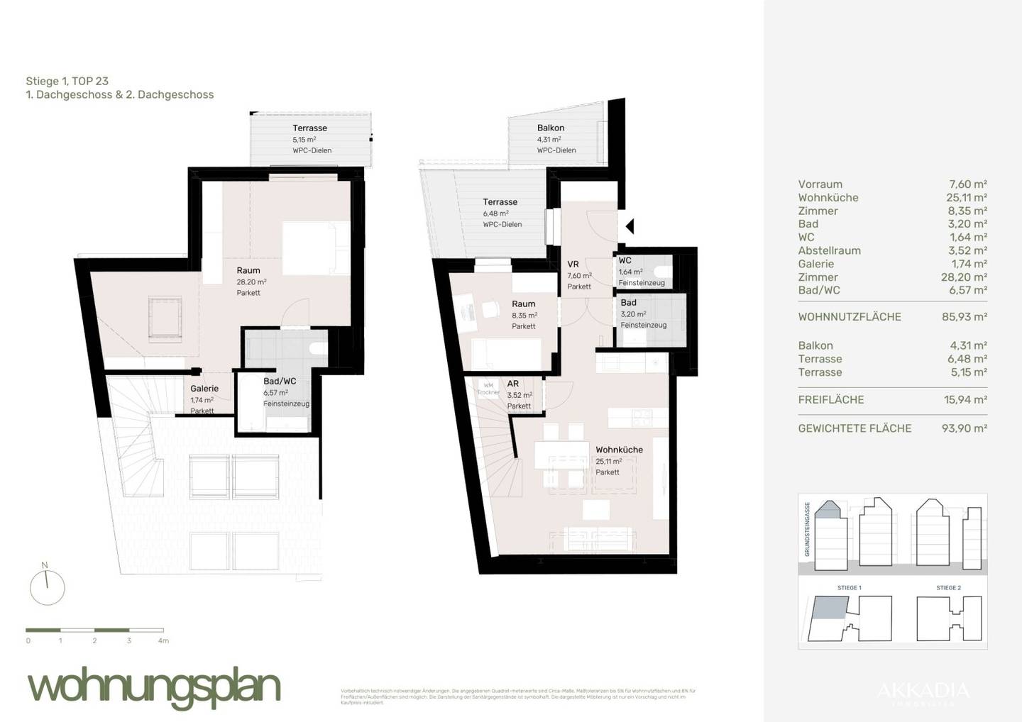Maisonettewohnung mit Balkon und Terrassen