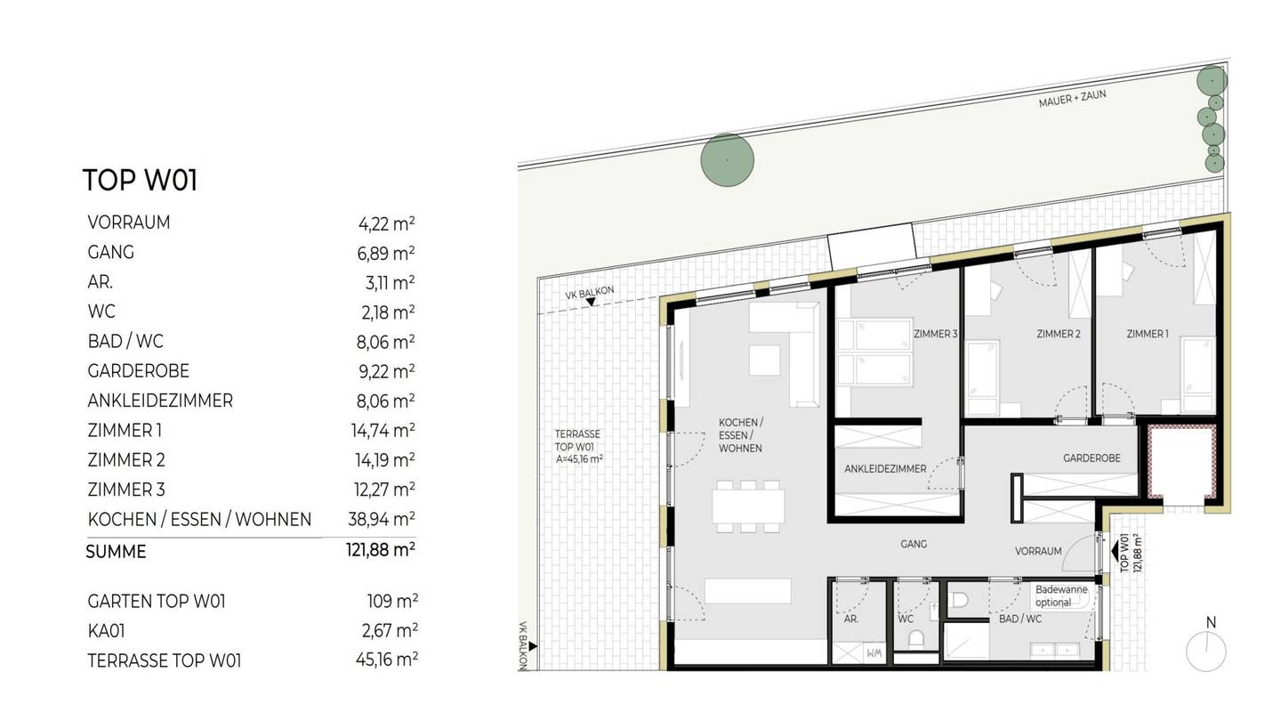 4 room apartment with terrace and garden