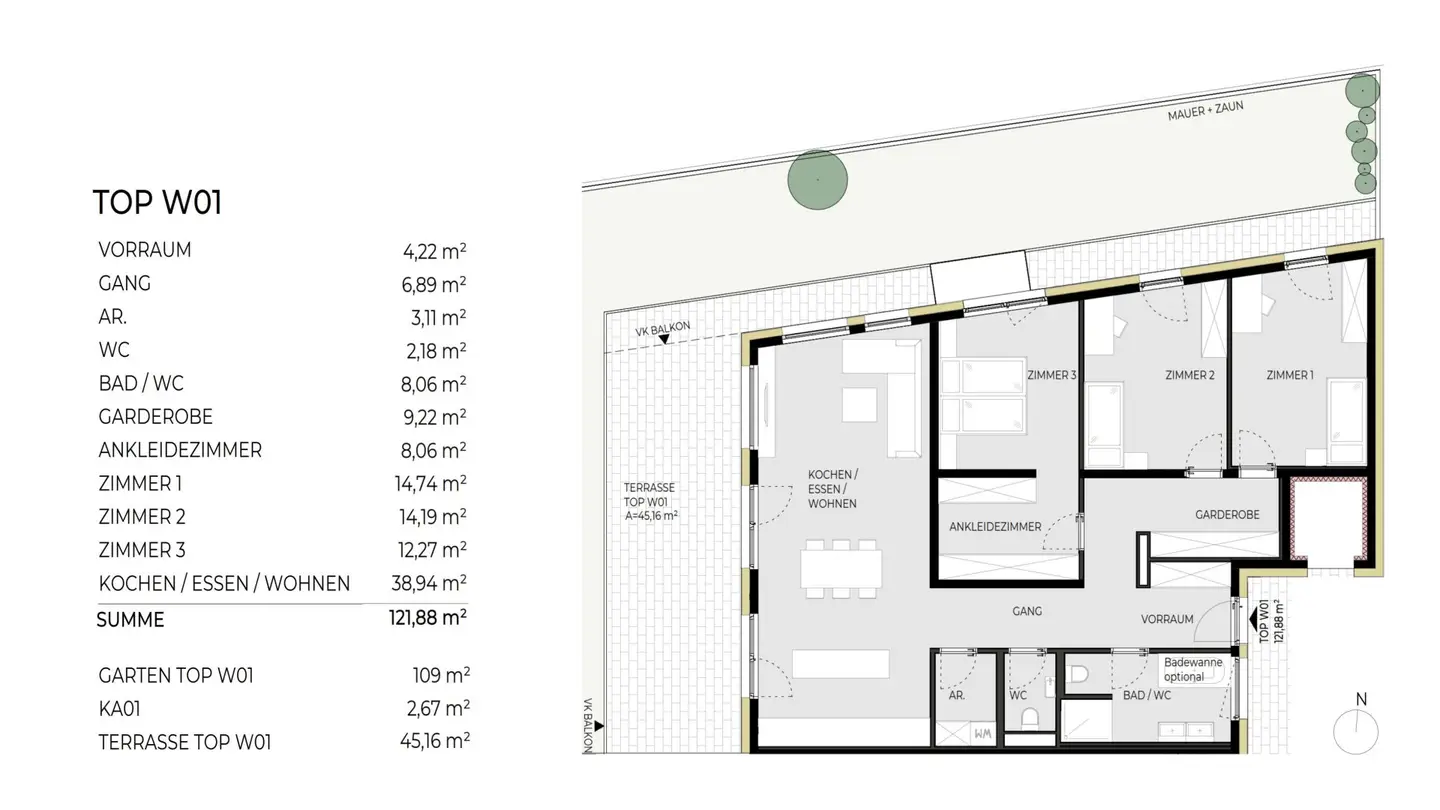 4 room apartment with terrace and garden
