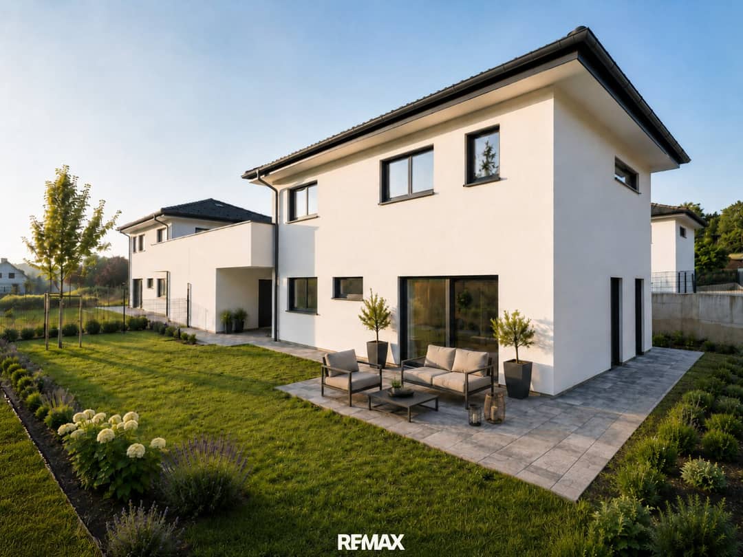 Modernes Einfamilienhaus mit Garten und Terrasse in Holzbauweise