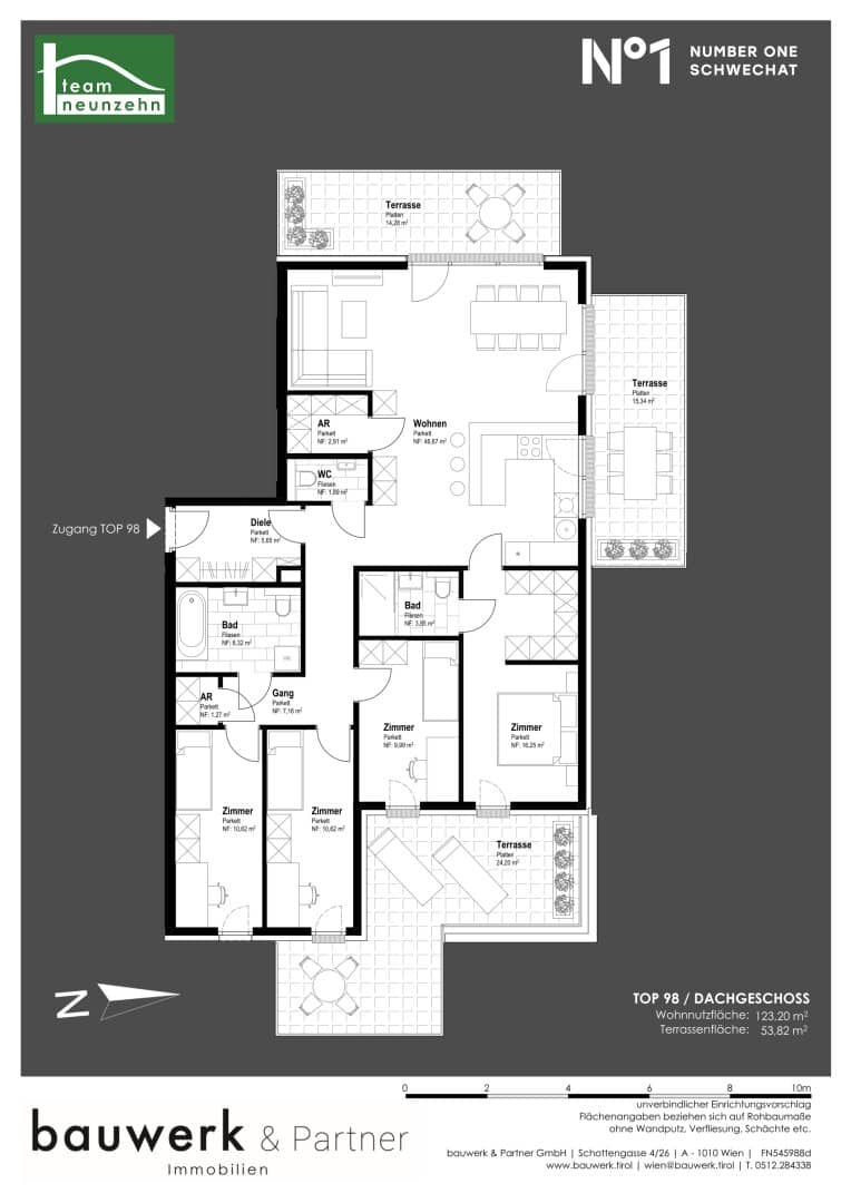 Apartment top floor with terraces central location