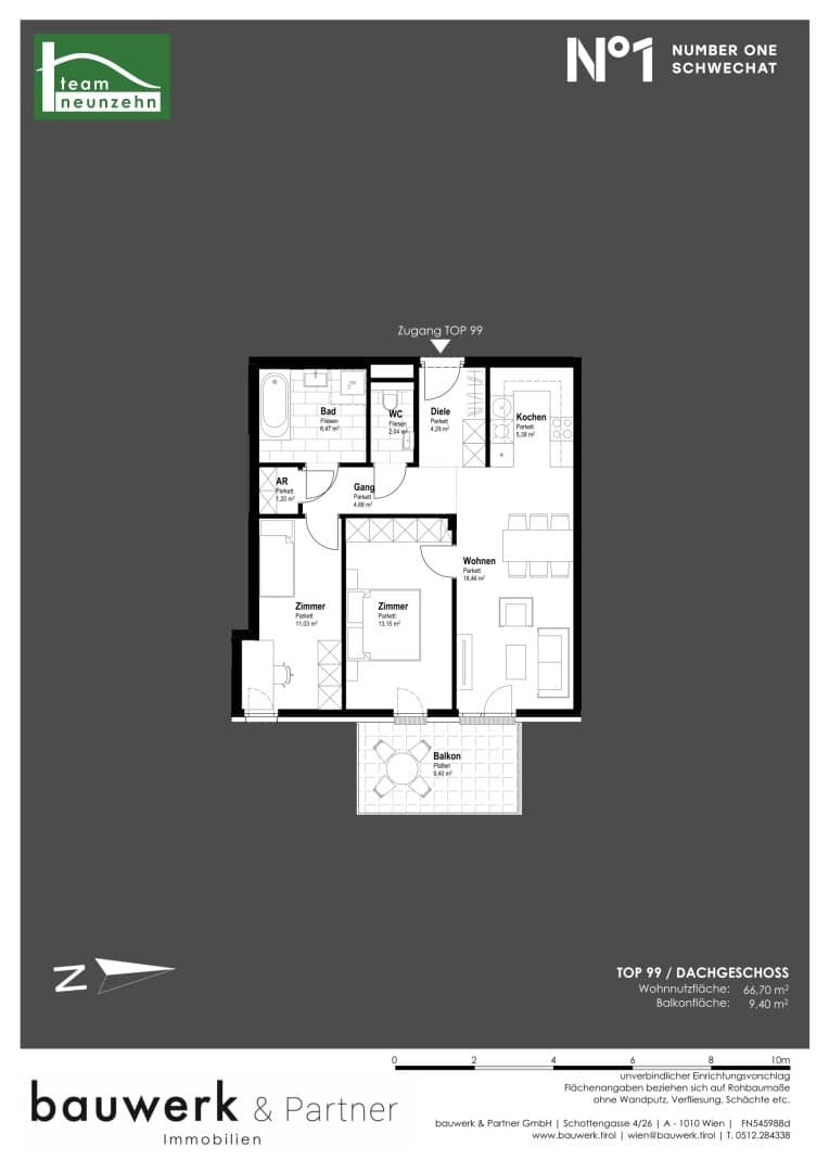 New build top floor apartment on the main square