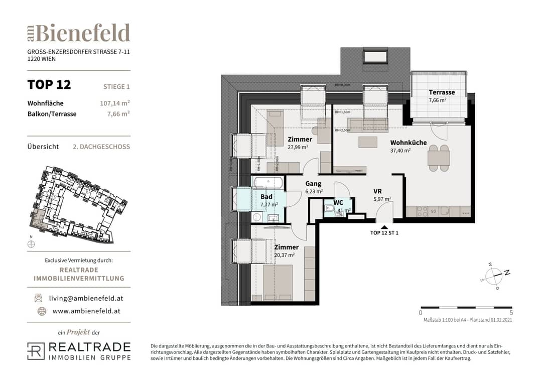 Wohnung im zweiten Dachgeschoss mit Westterrasse
