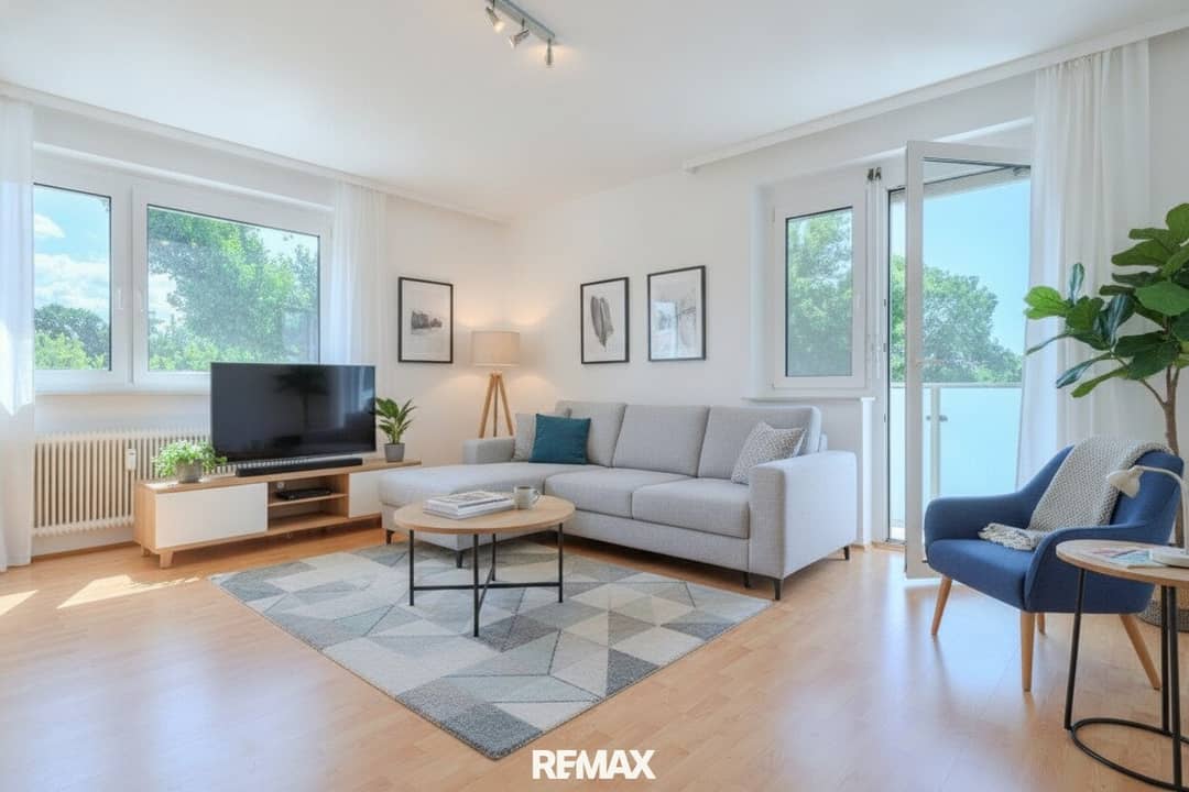 Wohnung mit Balkon und Straßenbahn vor der Tür