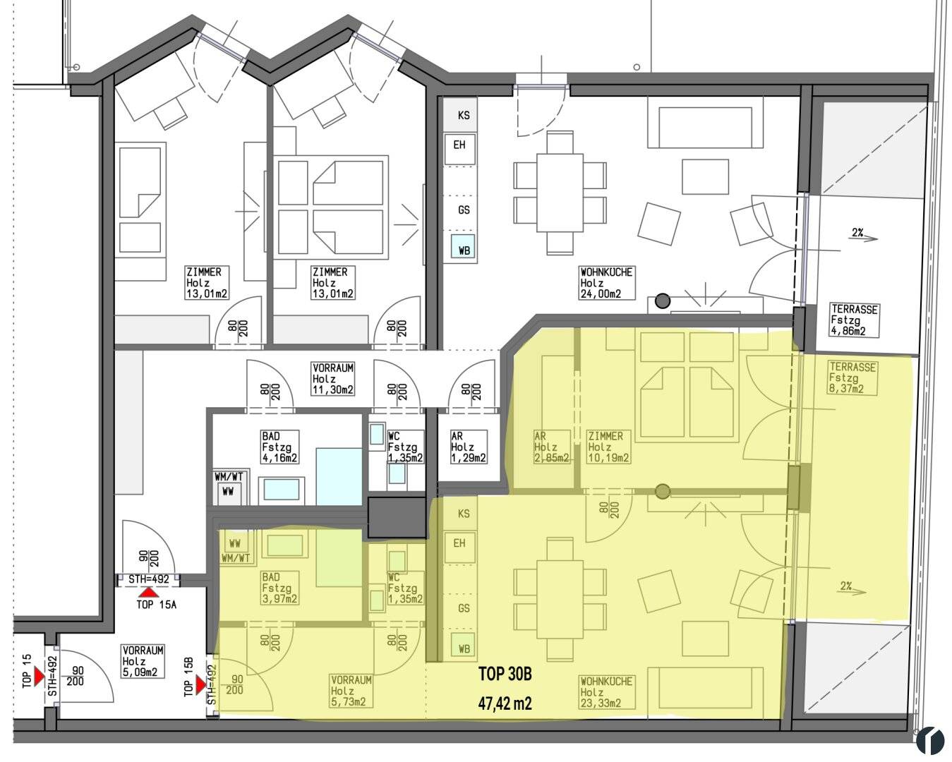 Dachgeschosswohnung Neubau nahe Donaupromenade