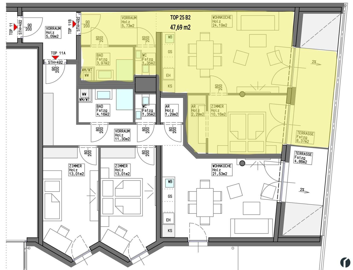 Dachgeschosswohnung hofseitig mit Dachterrasse