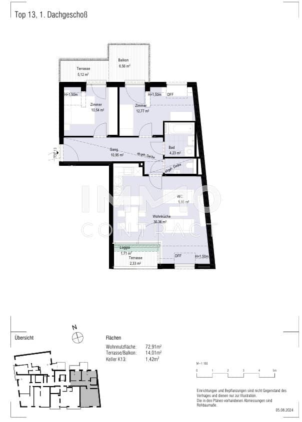 Top floor apartment near AKH with terrace and garage